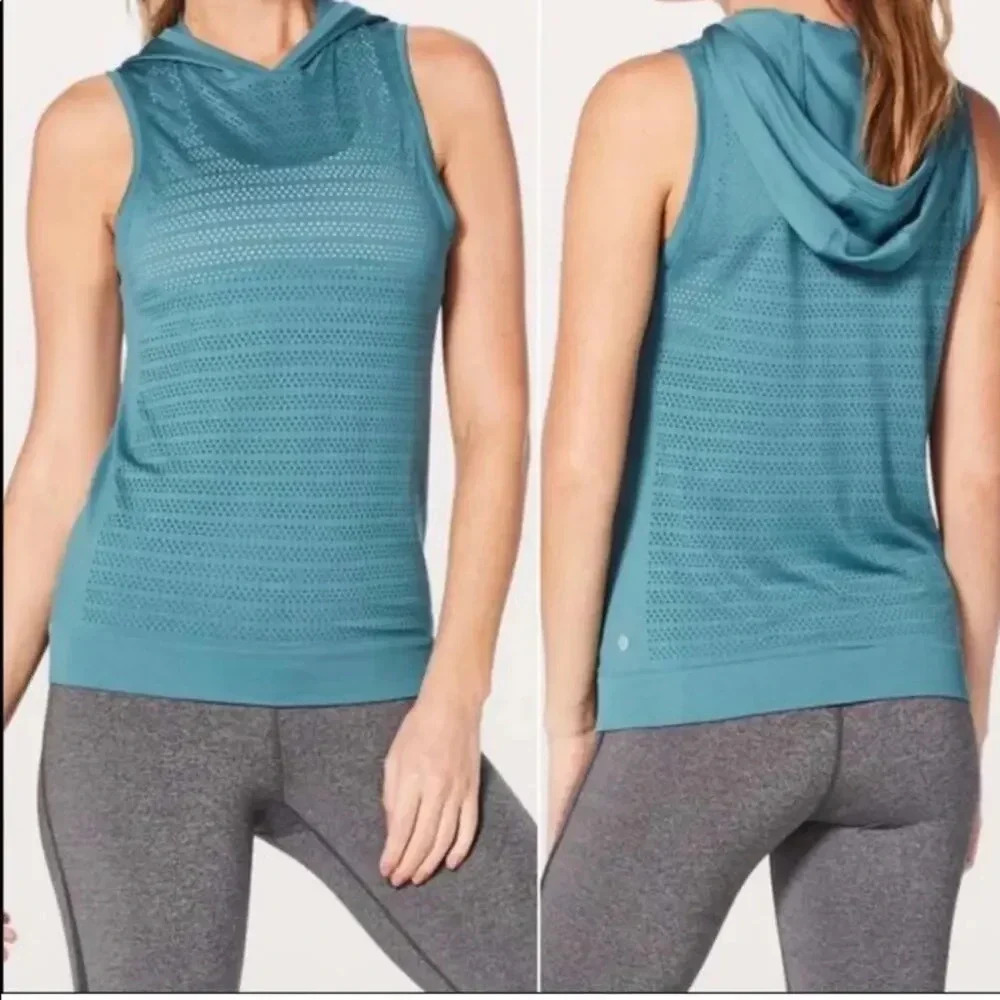 Lululemon Breeze By Hooded Tank Squad Persian Blue Size 8 - Picture 2 of 5